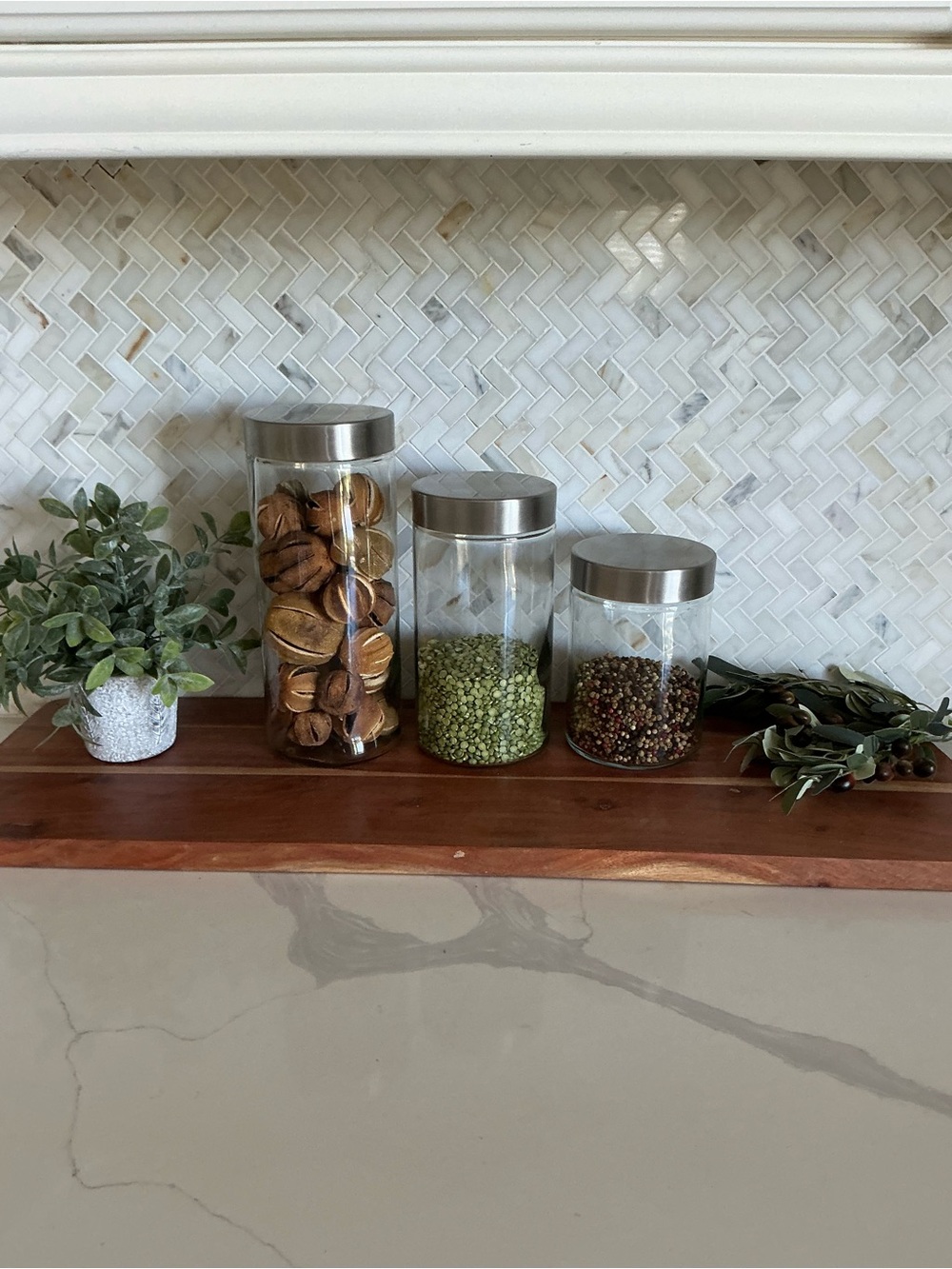 Three Glass Kitchen Storage Jars with Silver Lid - Clear